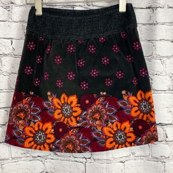 Free People Floral Boho Corduroy Shirred Elastic Waist Colourful Y2K  Mini Skirt - Picture 5 of 10